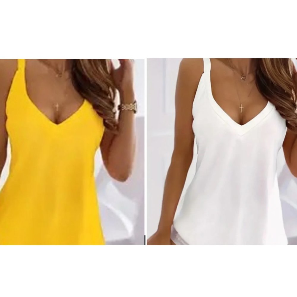 2 Solid V-Neck Casual Sleeveless Summer Versatile Cami Top's